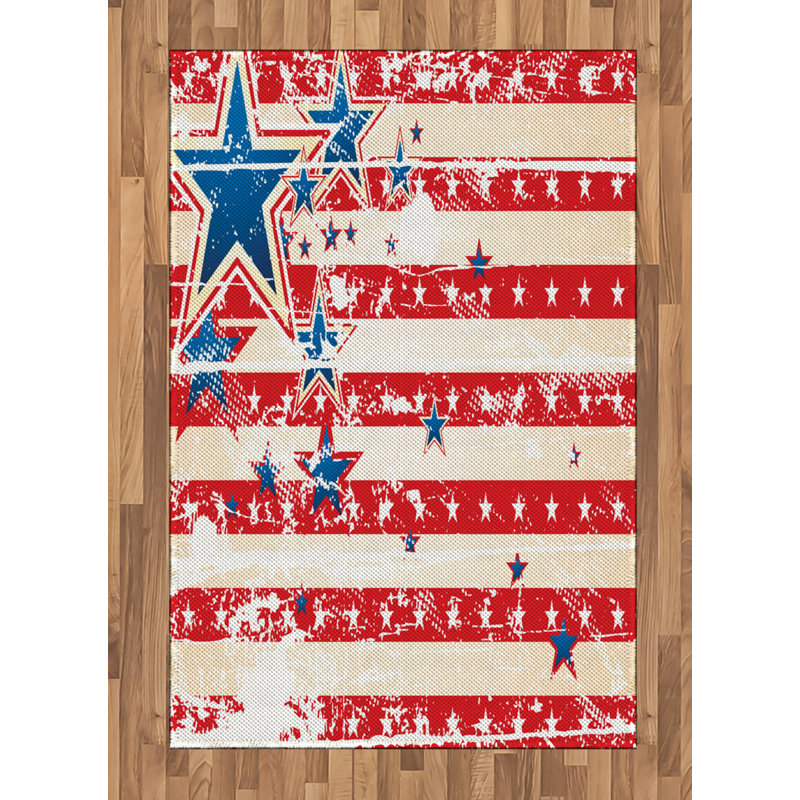 American Flag High Density Long Fiber Poly Threads Decorative Area Rug Carpet, Rectangle 4' x 5'8"