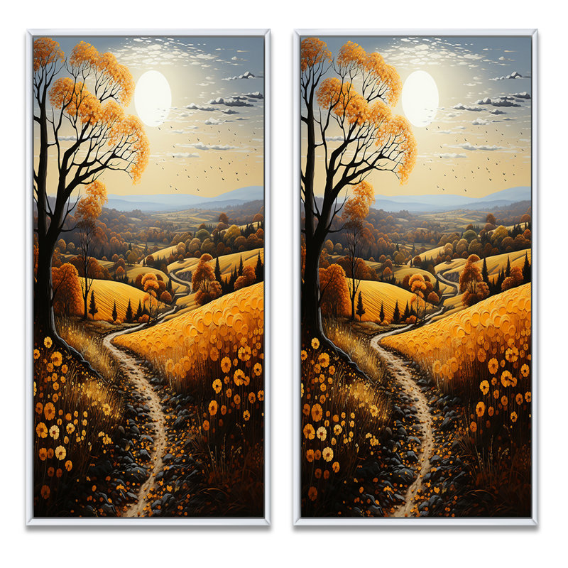 «Countryside Harvest Gold Patchwork», 2 pièces, H 20 po x l 24 po, Cadre blanc