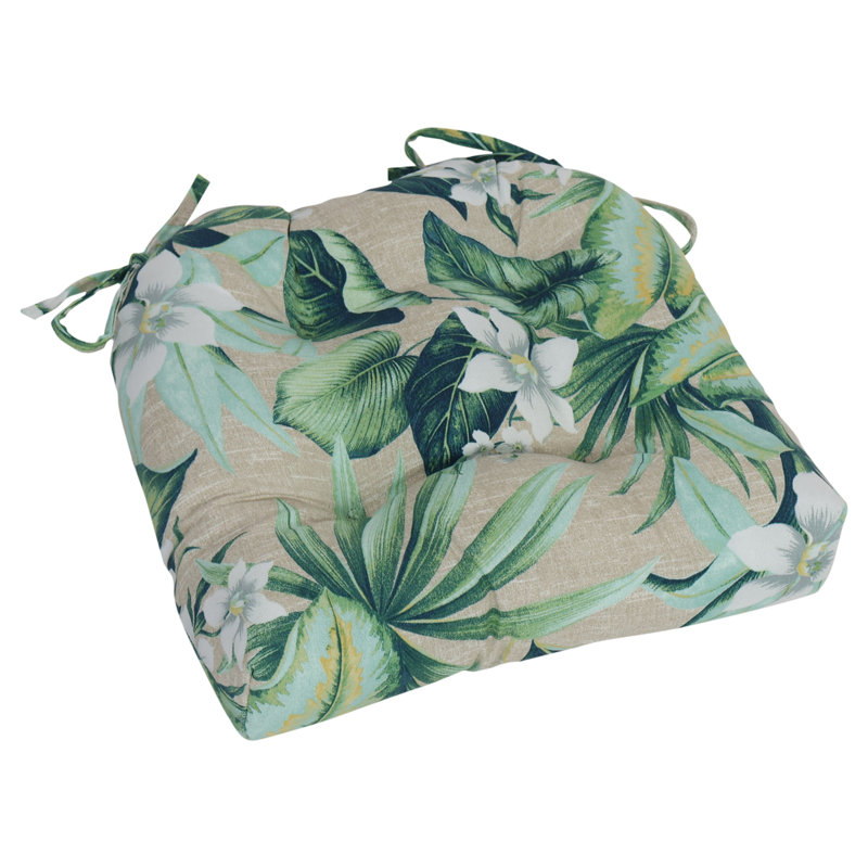 Coussins de chaise d'extérieur à dossier arrondi 16 pouces (ensemble de 4), Brun clair / vert / bleu / floral brise de Tahiti