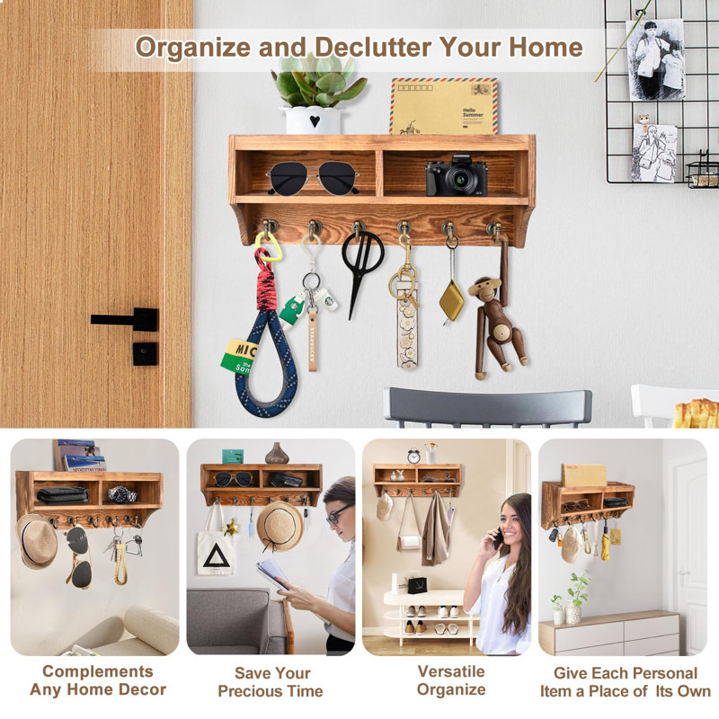 Keychain Wall Mount - Mail Organizer Wall Mount With 6 Key Hooks And Storage Box