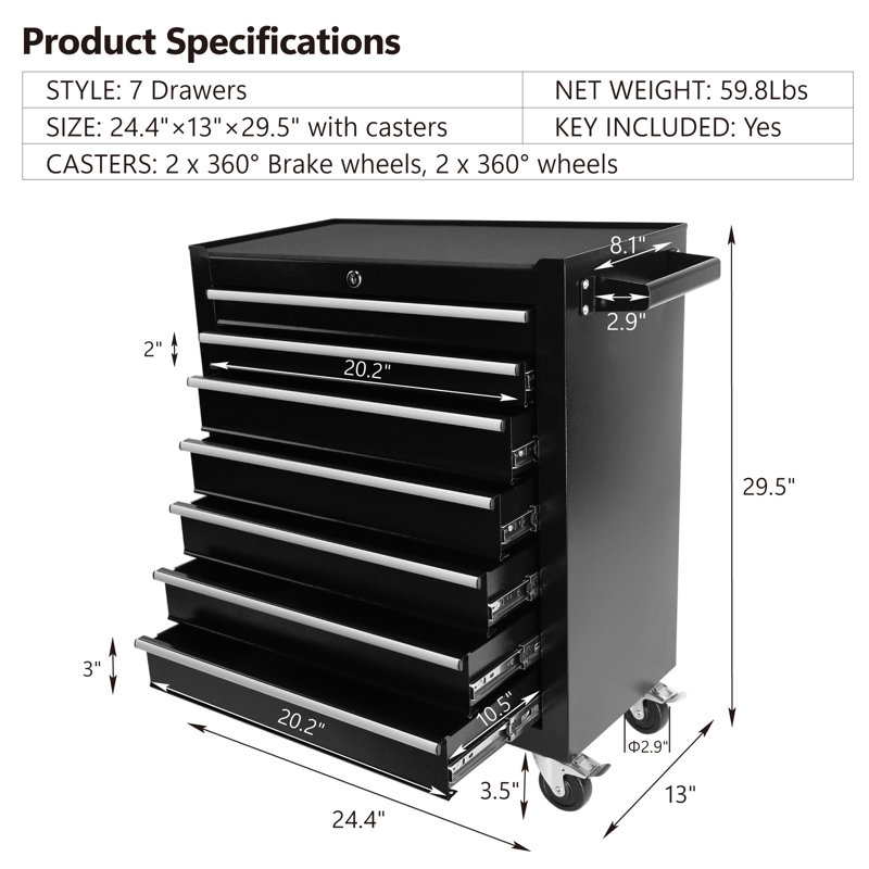 Riuka 12.9'' W Steel Side Chest with Wheels