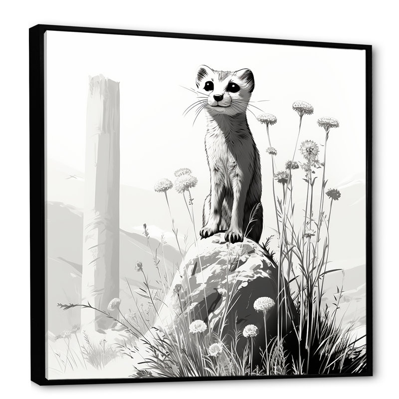 «Grey Meadow», art mural Meercat rétro, Cadre flottant noir, 36" H x 36" W