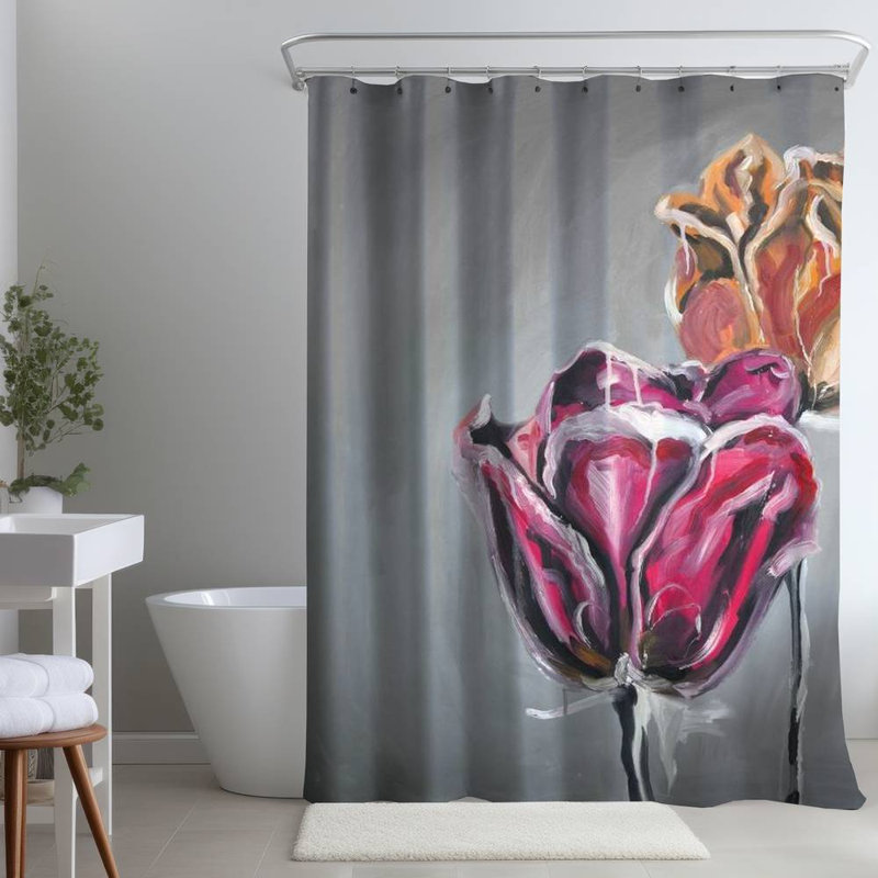 Floral – Polyester Shower Curtain, Dye Sublimation Print, 71" W × 74" L