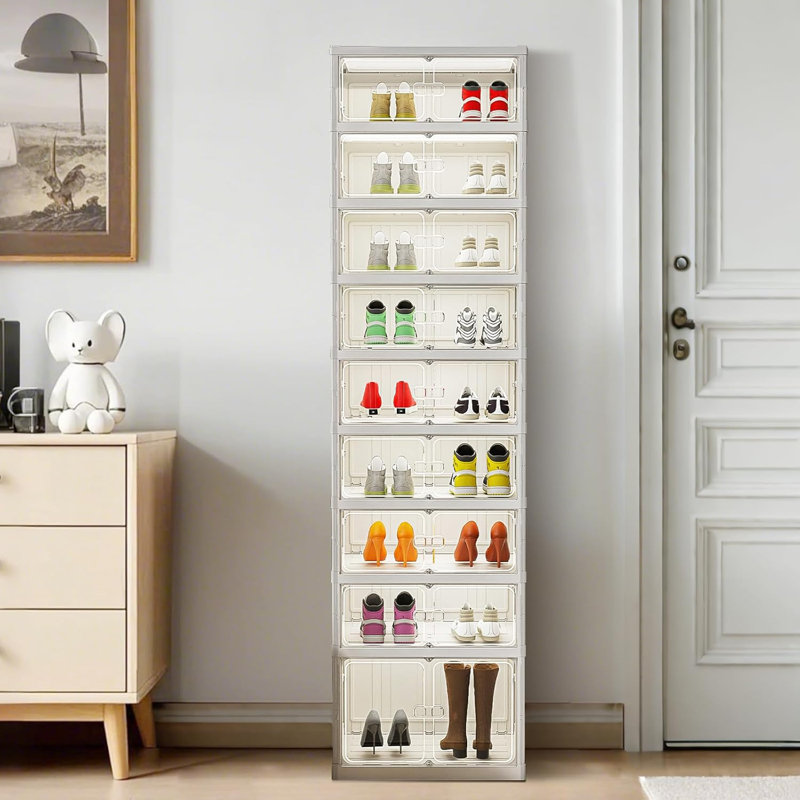 Range-chaussures portatif, armoire à chaussures de rangement avec porte transparente magnétique, grands bacs de rangement en plastique avec couvercles