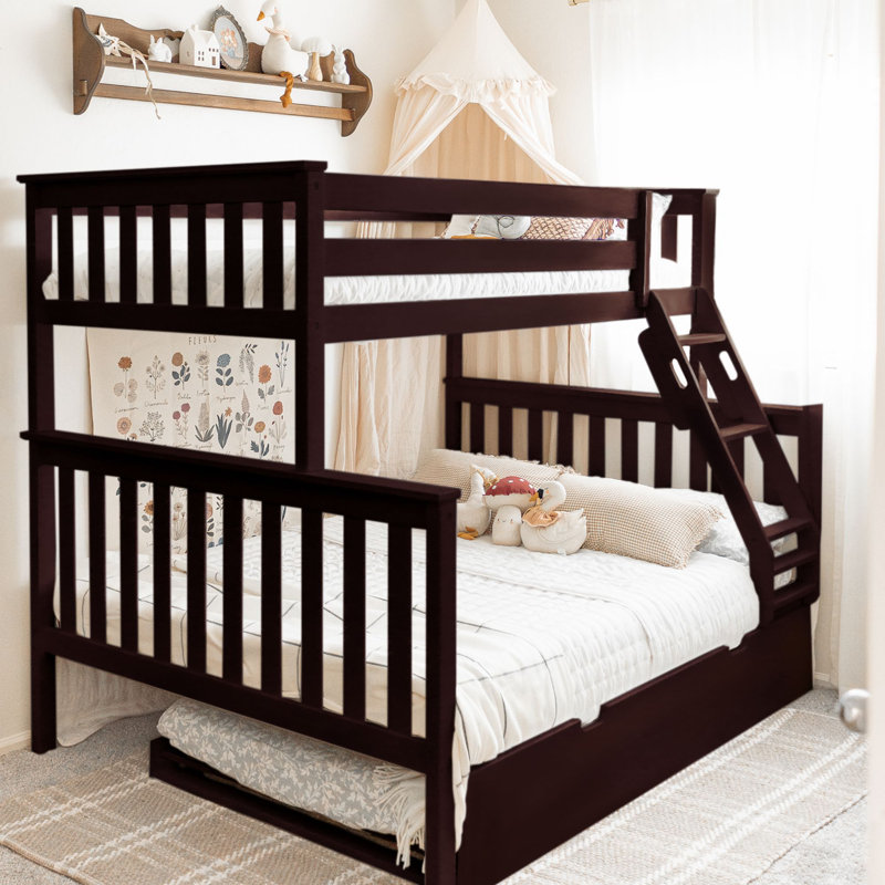 Bolles Kids Bunk Bed with Trundle, Espresso, Twin over Twin