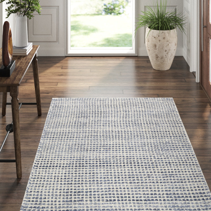 Homer Blue Hand Loom Knotted Wool/Viscose Rug, Rectangle 9'6" x 13'6"