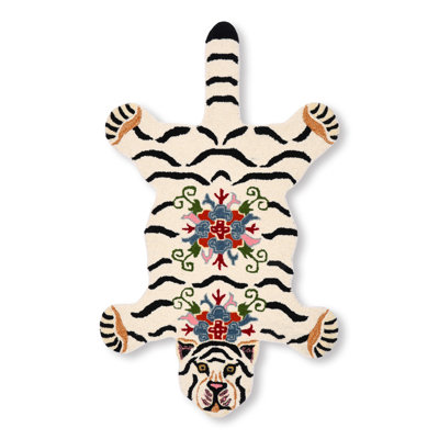  Tapis de bain en forme de tigre blanc doux | Tapis antidérapant en laine Yogic Asana | Tapis animaux pour chambre à coucher, salle de bain, douche, cuisine, plancher, dessin animé, salle de bain
