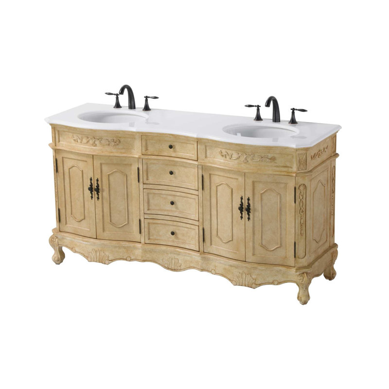 Meuble-lavabo double 66 po beige antique, Beige antique