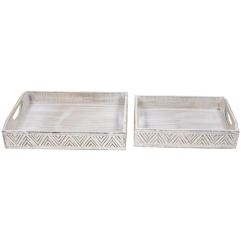 Ensemble de 2 plateaux 18 "à motif de chevrons blancs brossés