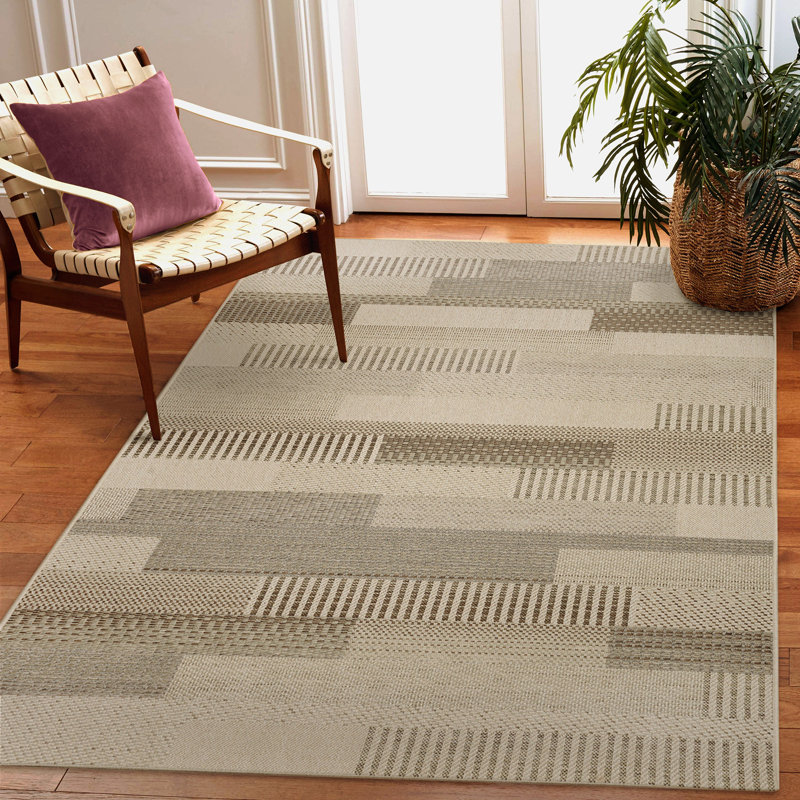 Camina Bands Indoor/Outdoor Area Rug Neutral, Rectangle 3'3" x 4'11"