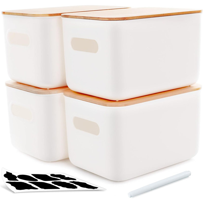 Ensemble de 4 bacs de rangement en plastique avec couvercles en bambou City Life