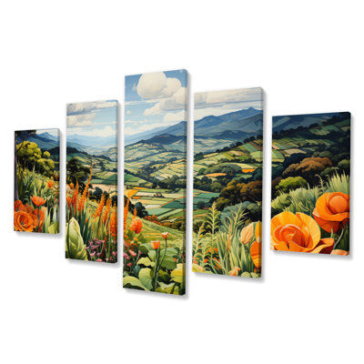 «Vietnam Hills Of Da Lat Floral Landscape», reproduction d'art sur toile - 5 panneaux