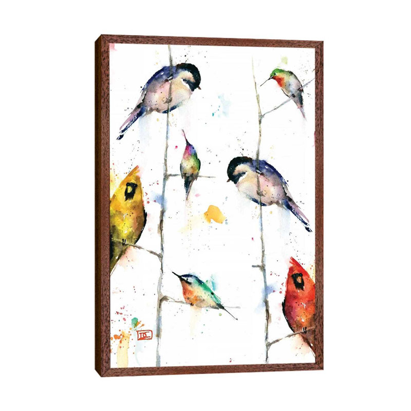 Birds On Branches by Dean Crouser - Floater Frame Painting on Canvas, 101.6 cm H x 66.04 cm W, Brown