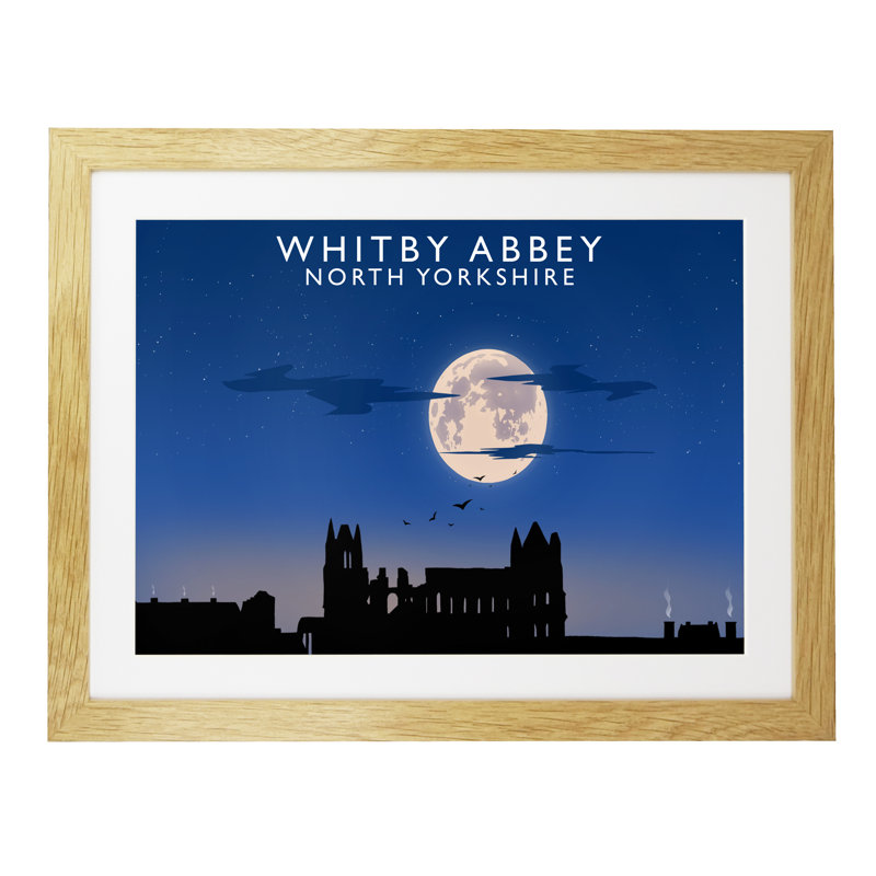 Whitby Abbey (Night) 1 Piece Wall Art, 44 cm H x 54 cm W x 2.2 cm D, Oak Wood Frame