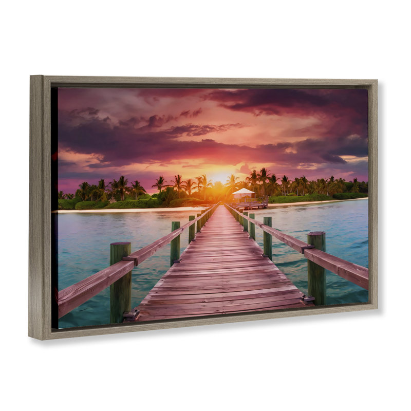 Cadre flottant Peaceful Sunset Over Pier, design par LSR Creative Studio, Cadre flottant orme Montalcino, H 17 po x l 25 po