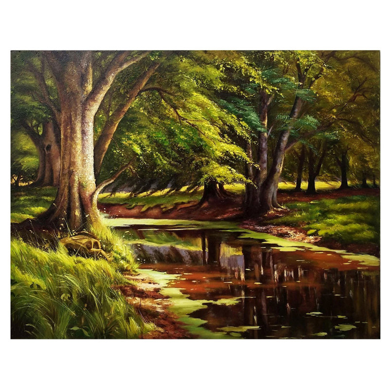Magnifique paysage de lac forestier | Huile sur toile | Décoration murale