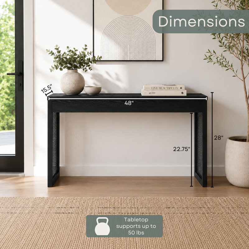 Brandasia Weave Hall Console Table/Desk, Black