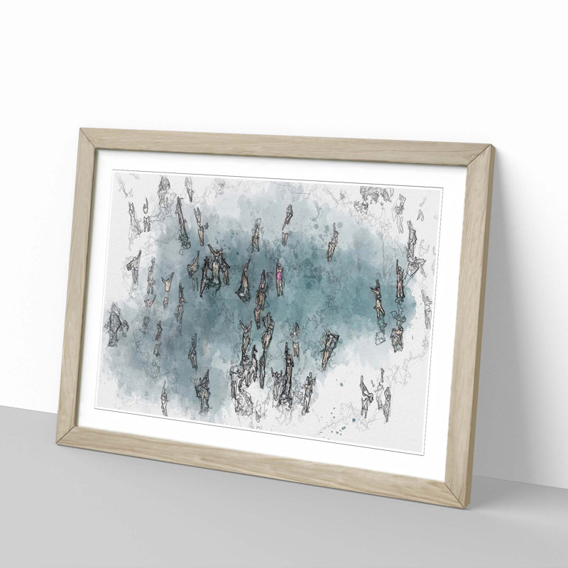 Swimmers Swimming in Abstract - Picture Frame Graphic Art Print, 27cm H x 36cm W x 2cm D, Oak Framed