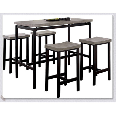 Ensemble de salle à manger à hauteur de comptoir 5 pièces avec chaises deux tons noir gris et structure en métal robuste, plateau de table en PVC pour espaces modernes