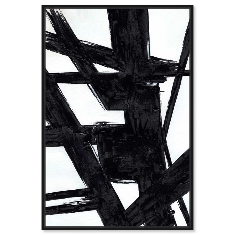 Oliver Gal Stormy Abstract - Hand-Brushed Paint Framed Canvas Art, 37" H x 25" W, Black