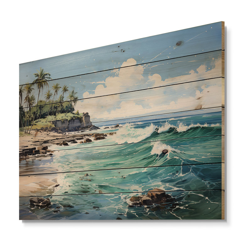 Palmier turquoise et tropiques - palmiers et palmiers, art sur bois de pin naturel, H 30 po x l 40 po