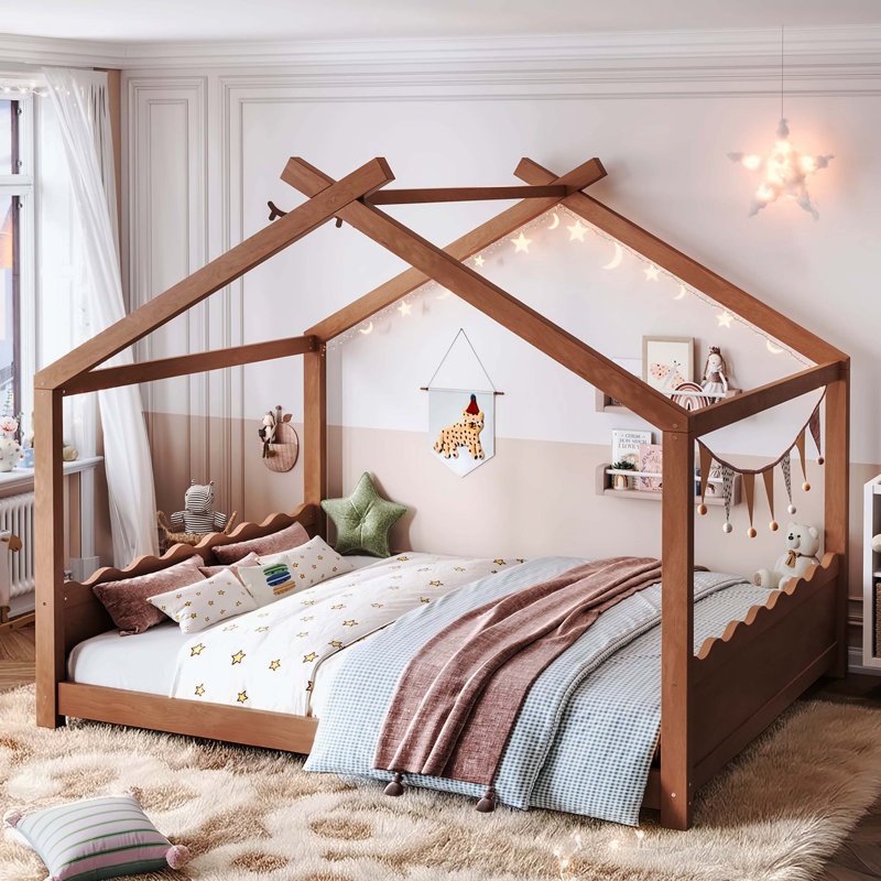 Lit pour grand lit profond naturel profond, structure en bois massif pour enfants, lattes de soutien, aucun sommier tapissier requis, structure d'ouverture