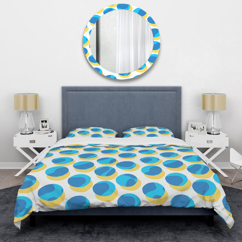 Blue Circle Pattern - Abstract Duvet Cover Set - Microfiber Polyester, Queen Duvet Cover + 2 Standard Shams