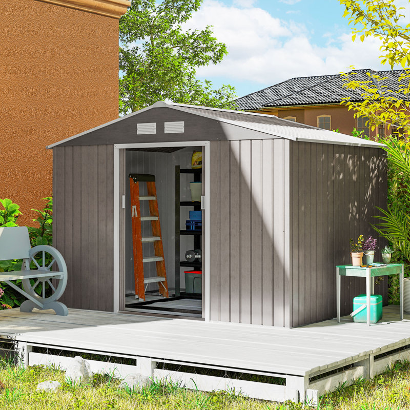 Outsunny 9 x 6 ft Metal Garden Shed Waterproof Galvanised Light Brown