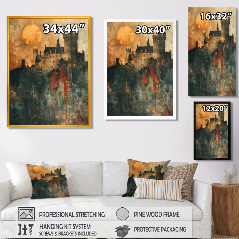 «Vampire Fortress Castle II» - impression d'art mural rétro, Toile encadrée noire simple, H 40 po x l 30 po x P 1,5 po