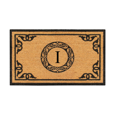 Albertina Natural Coir and PVC backing Hand Crafted by Artisans Geneva Monogrammed Floral Entry Doormat 24" x 39"