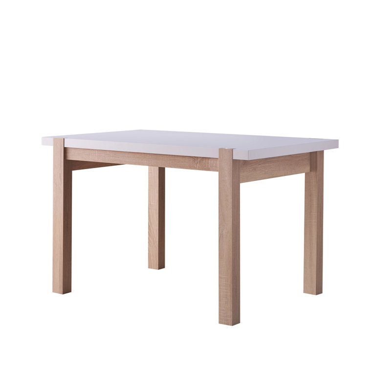 Table de salle à manger avec quatre pieds en bois massif, finition à deux tons, plateau à noyau creux de 2 po d'épaisseur, pouvant accueillir des poteaux pour les personnes, couleur, fil métallique, table,