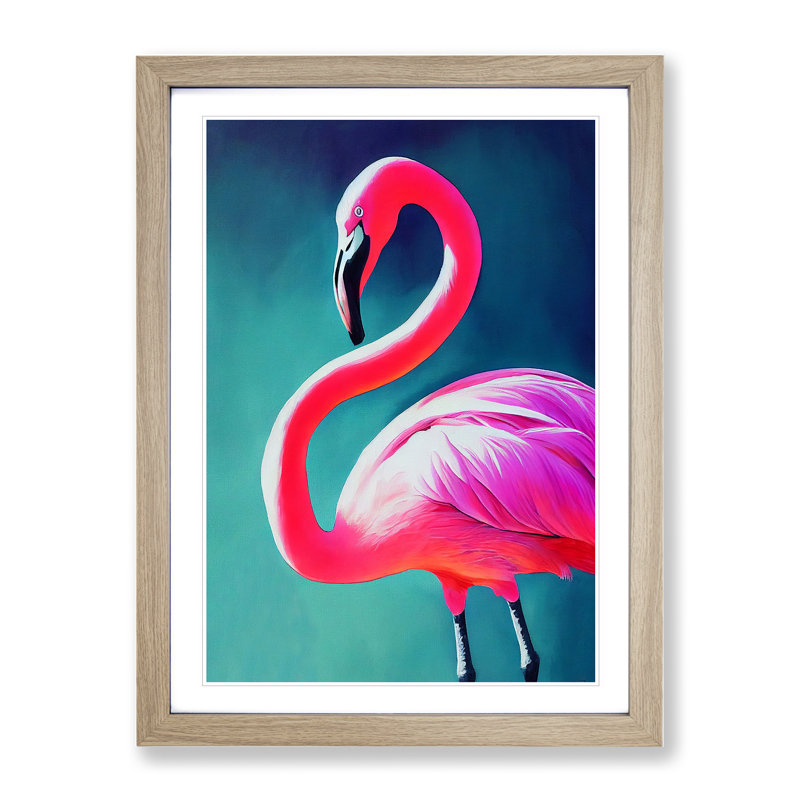 Flamingo Aglow - Framed Print, 34cm H x 25cm W, Beige