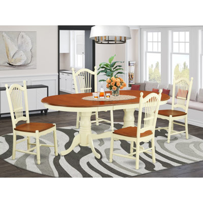 Ensemble de table de salle à manger moderne 5 pièces comprenant une table ovale en bois avec feuille papillon et 4 chaises de salle à manger, babeurre et cerise