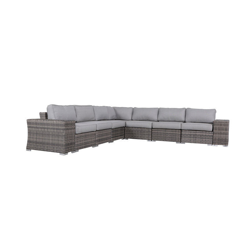 Albulena Fully Assembled Wicker Patio Sectional, Mixed Gray, Olefin Gray