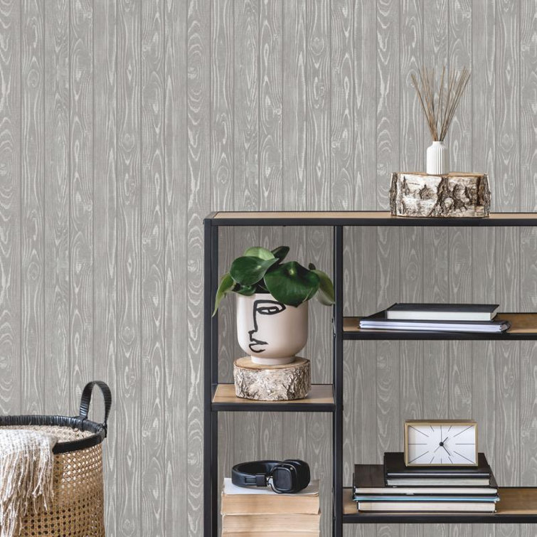 Metallic Wood Charcoal Luxury Wallpaper