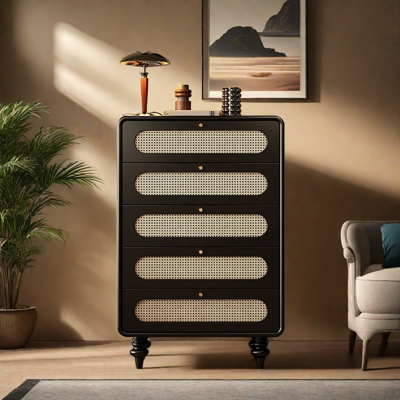 Commode d'appoint Mid-Century, Noir, noir, noir, noir