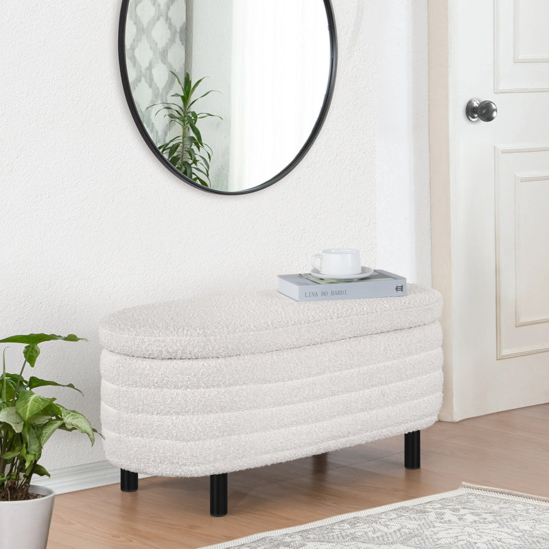 Banc de rangement rembourré Eilhard Boucle, Blanc