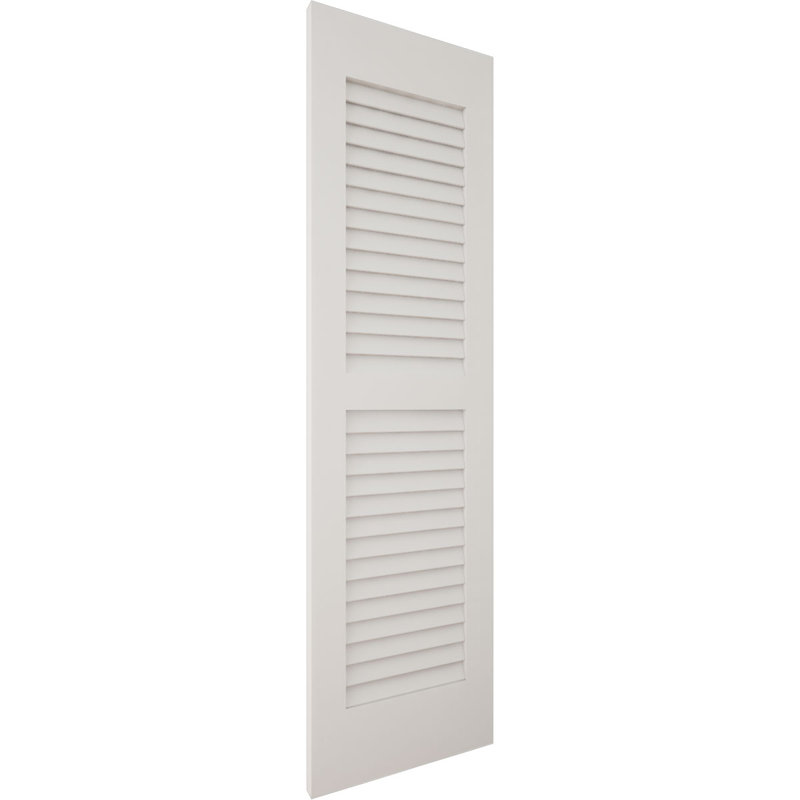 Volets extérieurs Americraft à deux persiennes égales en bois véritable (par paire), 15 po L x 84 po H, avec capuchons de volets en aluminium, apprêtés