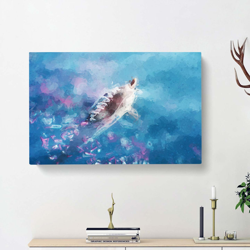 Swimming Dolphin In Abstract - Wrapped Canvas, 60cm H x 91cm W x 3cm D