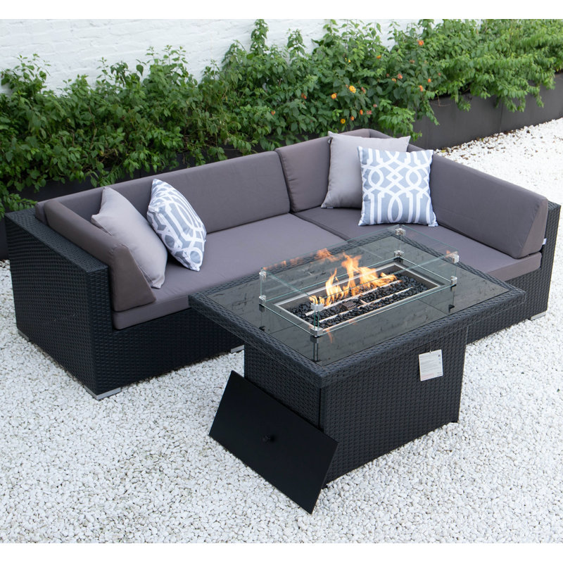 Dibora Patio Lounge Set Firepit - Outdoor Rattan 09B20045D4C0458EB19BD2FB3291CF41, Right Hand