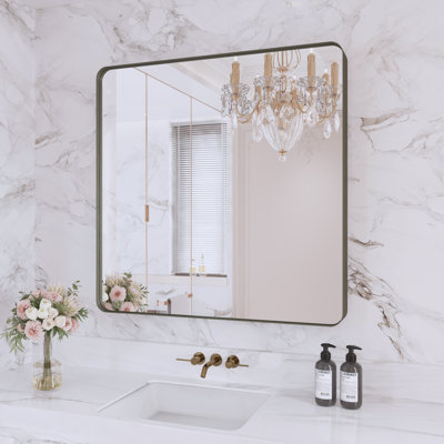 Lesamuel Filleted Corner Wall Mounted Bathroom and Vanity Mirror with Aluminum Frame