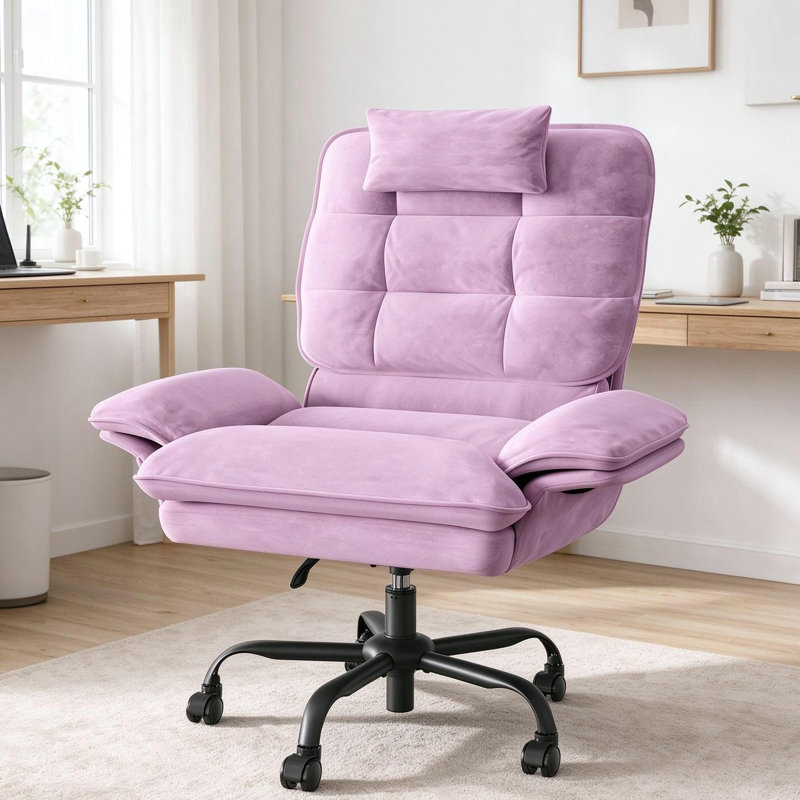 Fauteuil de direction ergonomique pivotant avec appui-tête Labelle, Velours rose