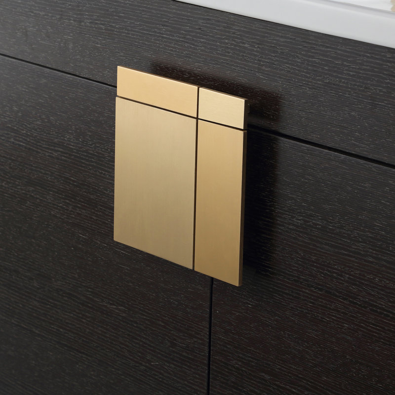 Ensemble de meuble-lavabo simple 36 po Maisie, Laiton satiné, Chêne noir à grain droit