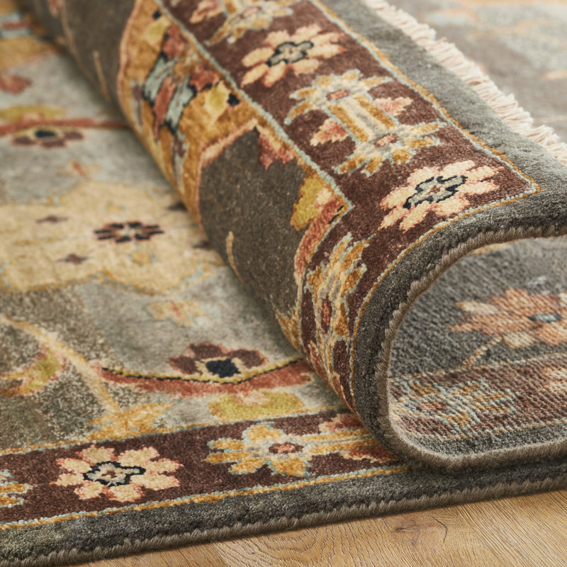 Oriental Hand-Knotted Wool Blue/Gray/Brown Area Rug, Rectangle 4' x 6'