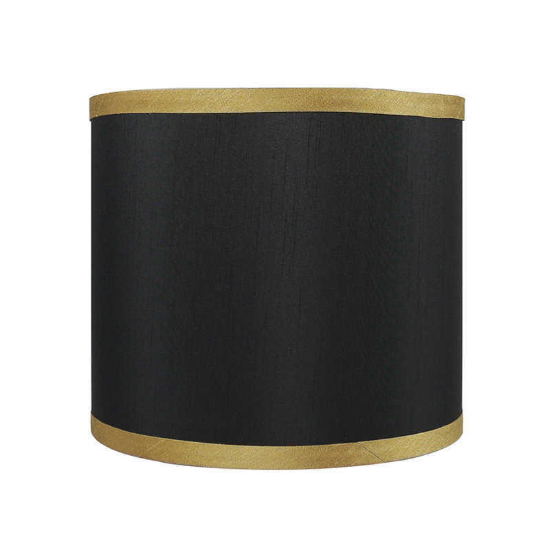 Abat-jour tambour (araignée), Noir avec bordure dorée, H 10 po x l 12 po x P 12 po
