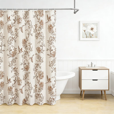 Ensemble de rideau de douche Cottagecore, motif floral de colibri, décor de salle de bain de style campagne moderne, tissu en mélange de coton avec œillets en métal