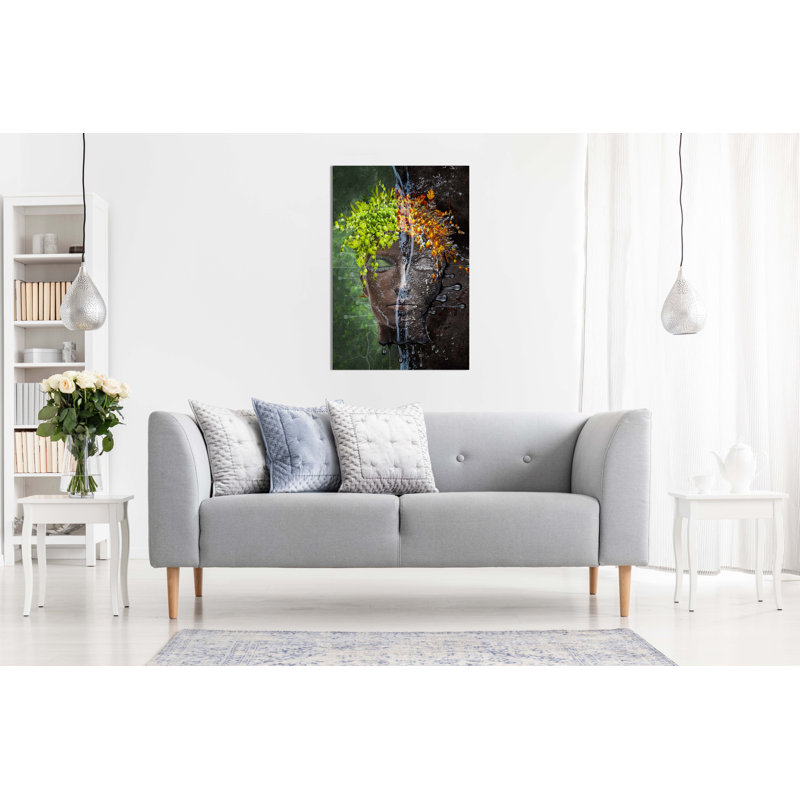 Abstract Woman with Leaves on Head 1 Piece Wrapped Canvas Wall Art, 91cm H x 61cm W x 1.8cm D