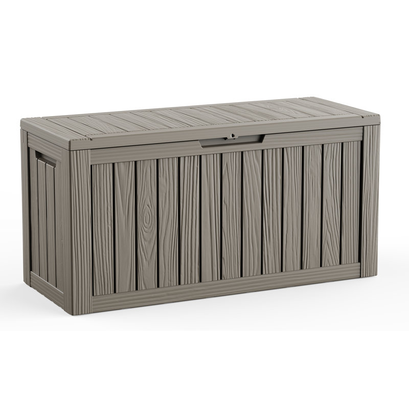 46.29"W 80 Gallon Water Resistant Resin Lockable Deck Box(Light Brown/Gray), Light Brown (Gray)