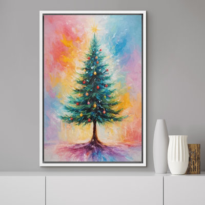 «Colorful Lights Christmas Tree Vibrant Holiday Atmosphere Decor», reproduction d'art sur toile encadrée