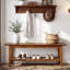 Upholstered Bench with Shelves
